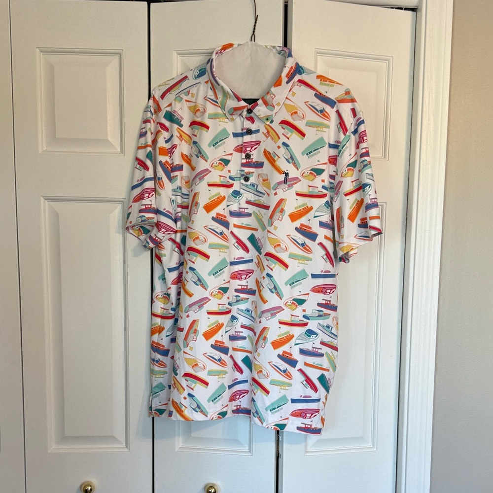 William Murray Golf Colorful Boat Print Polo
